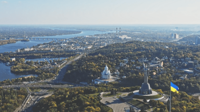 A photo taken from the sky overlooking a Ukrainian city