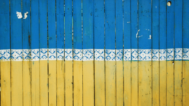 fence painted in colors of ukrainian flag ukraine